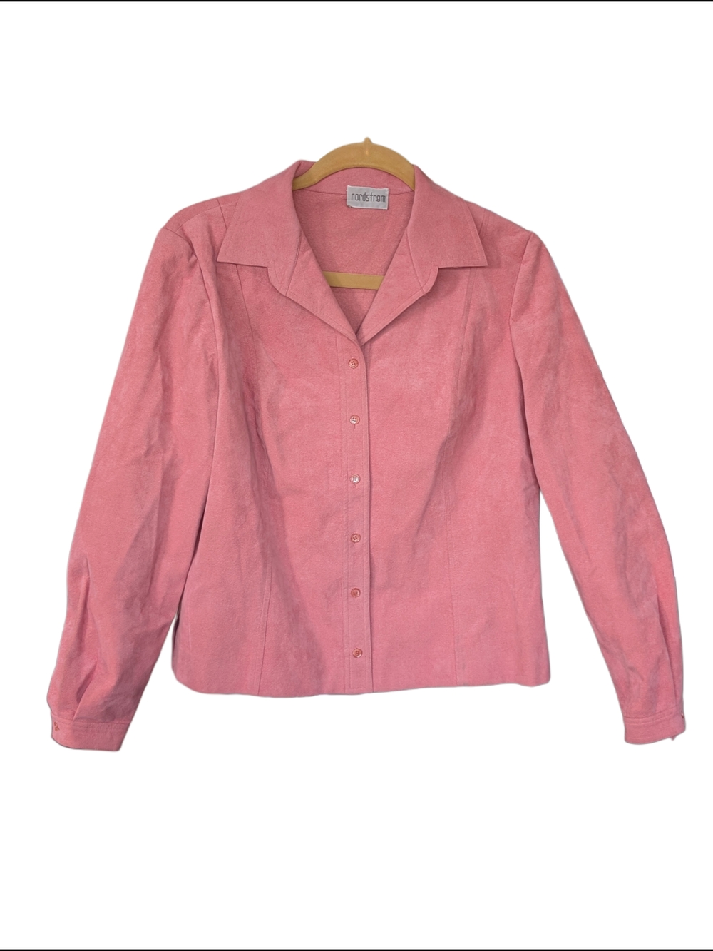 Vintage 70s 80s Abe Schrader Suede Pink Button-Front Blouse Top Luxury Old Money